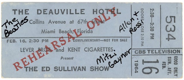 edsullivanshowmiami16feb64rehearsalticket1